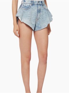 Alexander Wang Light Wash Asymmetric Denim Shorts